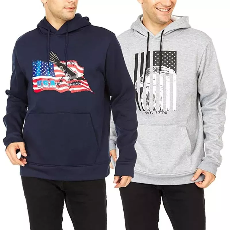 2-Pack: Men’s Fleece-Lined Pullover Hoodies Navy/Gray