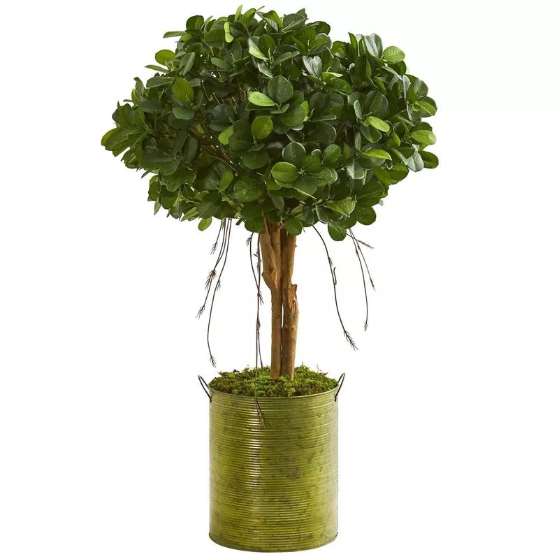 3-ficus-artificial-tree-in-green-metal-planter 3 Ficus Artificial Tree in Green Metal Planter