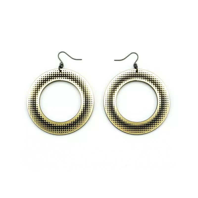 Loops ‘Halftone’ // Acrylic Earrings – Brushed Gold, Black