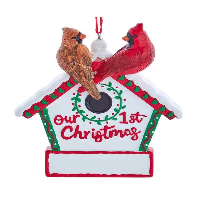 "Our 1st Christmas" Birdhouse With Cardinal Ornament For Personalization