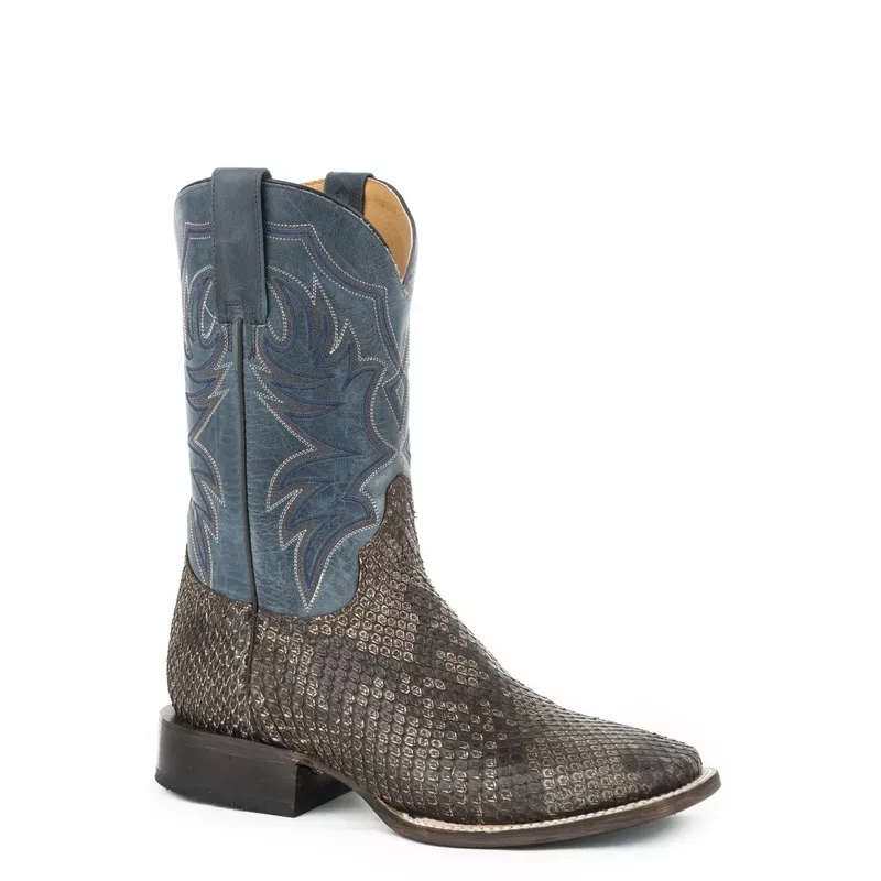 roper-mens-all-in-square-toe-western-boots-rustic-brown-python-waxy-blue Roper Mens All In Square Toe Western Boots Rustic Brown Python/Waxy Blue